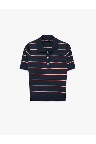 Koton Kısa Kollu Polo Yaka Çizgili Triko Tişört Lacivert Çizgili 6sak90162ht