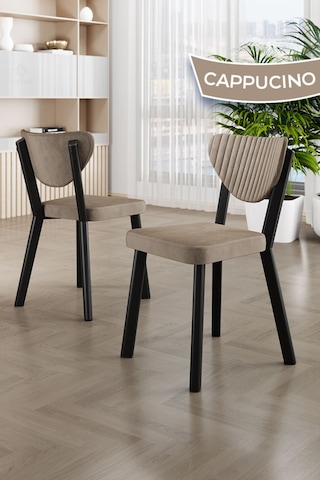 Canisa Arfe Serisi 4 Adet Cappucino Mutfak Sandalyesi Siyah Metal İskeletli 1. Sınıf Babyface Kumaş Sandalye Cappucino Ayaklar Siyah
