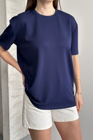 Balenbi Kadın Modal Bisiklet Yaka Basic Yarım Kollu T-shirt 1211 Lacivert