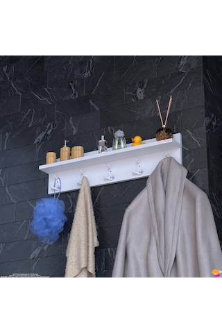 Modilayn Kedi Serisi 5 Li Banyo Askısı Seti 76,4x18cm 15 Kancalı Raflı Düzenleyici Yer Tasarrufu Beyaz