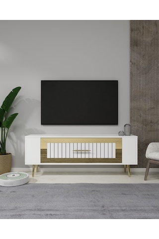 Retrolp3ct Tv Sehpası Beyaz-altın