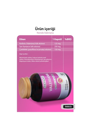 Nondo Valeriana 60 Kapsül ( Pasiflora Kedi Otu Sarı Kantaron )