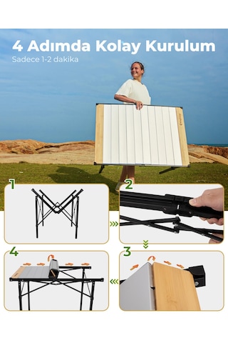 Kingcamp Granite Pro M 102x70 Katlanır Lux Kamp Masası Ahşap - Gri