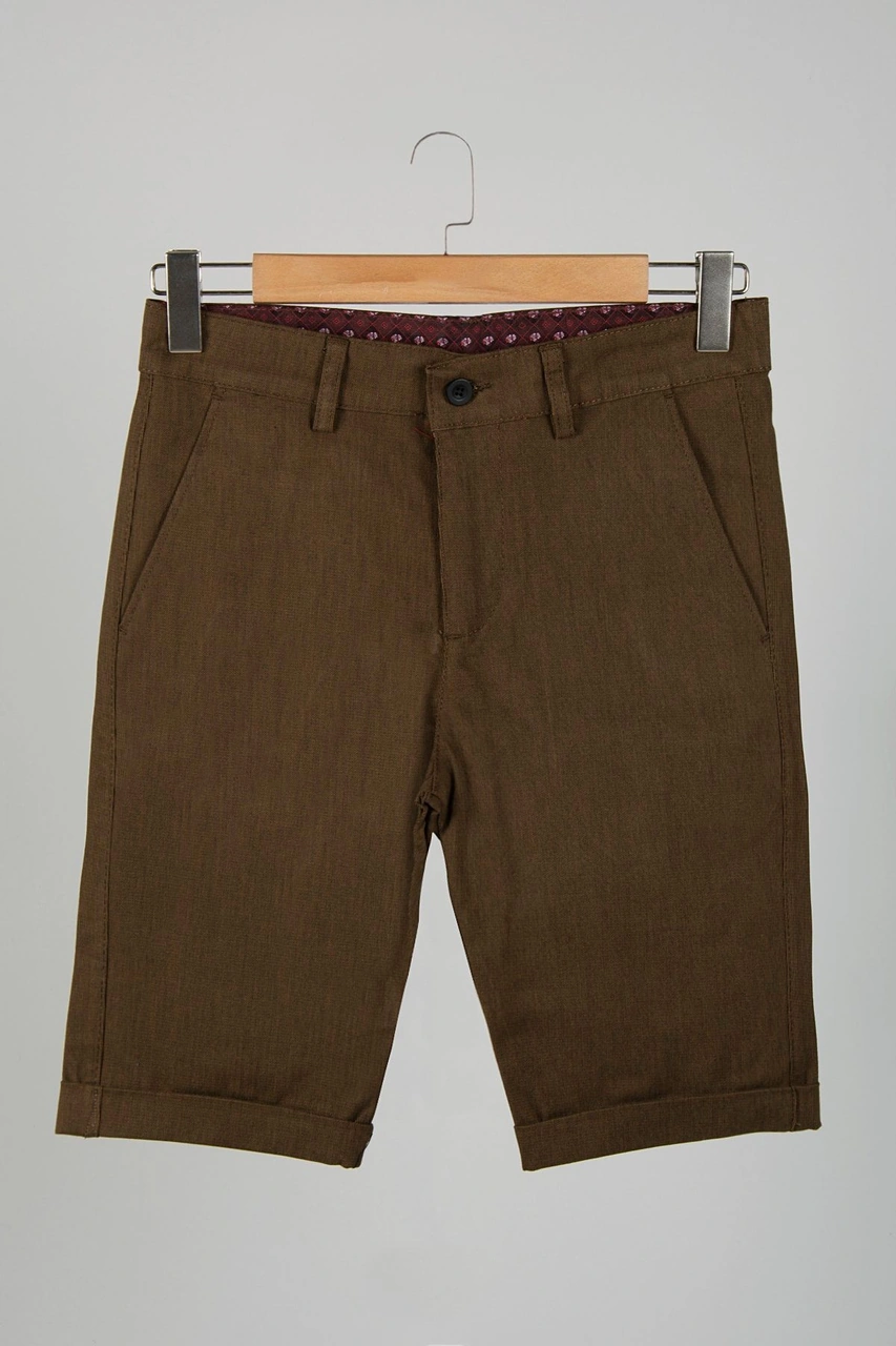 Veaven Erkek Ahşap Kahve Slim Fit Keten Şort Vavn9y-2200196-4 Ahşap Kahve