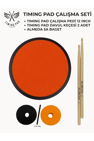 Timing Pad Çalışma Seti Çalışma Pedi 12 Inch + Davul Keçesi 2 Adet + Baget