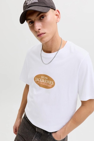 Jack & Jones Jorcatskılls Front Baskılı Erkek Tişört Bisiklet Yaka Kısa Kollu Beyaz