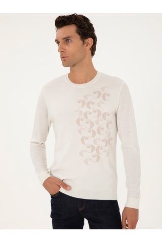 Cacharel Beyaz Slim Fit %100 Yün Bisiklet Yaka Triko Kazak