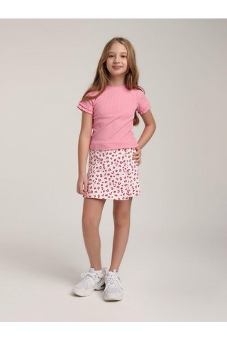 Escabel Kız Çocuk Pamuklu Kolları Kısa Fırfırlı T-shirt-15611 Pembe