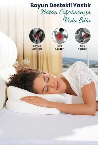 Ulralüks Boyun Destekli Visco Ortopedik Yastık - 68x39x13-11cm Beyaz