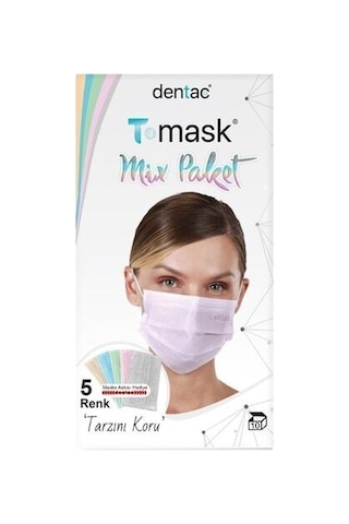 Dentac T-Mask 3 Katlı Mix Paket Yüz Maskesi 10 Adet Çok Renkli