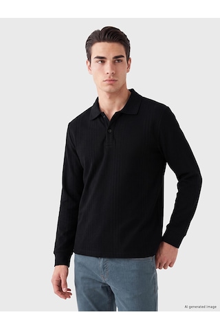 Lcwaıkıkı Classic Siyah Polo Yaka Erkek Sweatshirt