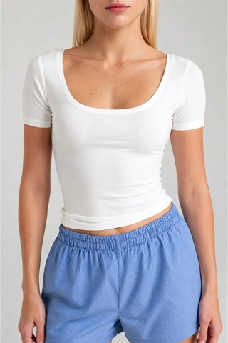 Cloudymood Kadın Ultra Soft Oval Yaka Kısa Kol Bluz Ekru - 894334576 Ekru