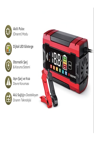 12v/8a Pulse Onarım Modlu Akü Şarj Cihazı Dijital Göstergeli Akıllı Akım Korumalı - Kış/yaz