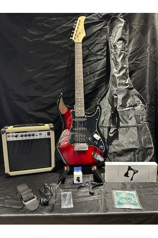 Kırmızı Elektro Gitar Full Set 15w Bluetooth Amfi