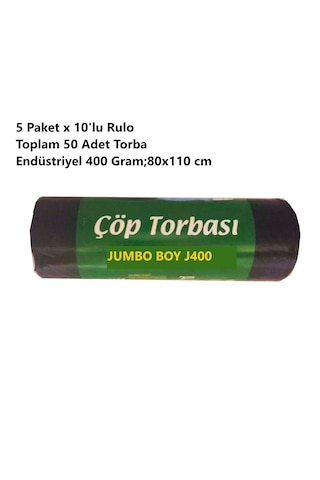 Endüstriyel Jumbo Boy J400 Çöp Torbası 80x110 Cm, 400 Gr, 5 Paket Toplam 50 Adet , Dayanıklı