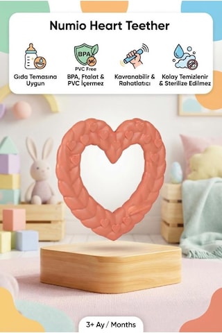 Kalp Şekilli Esnek Bpa İçermeyen Kabartılı Pastel Renkli Oyuncak Bebek Diş Kaşıyıcısı Turuncu