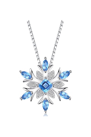 Brezza Lusso Jewelry  Aquamarin Taşlı Özel Tasarım Kar Tanesi Kadın Gümüş Kolye 45 CM 45 CM