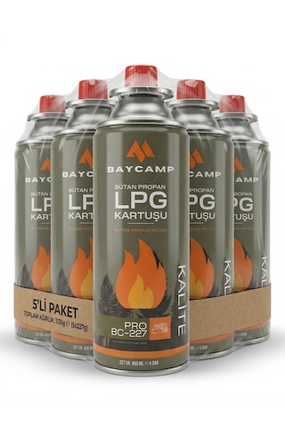 Baycamp 227gr 400 Ml Butan Propan Lpg Kartuş 5 Li Paket Çok Renkli