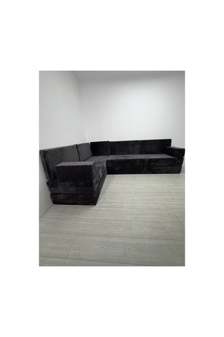 Premium Kadife Kumaş, Konforlu Yer Kanepesi ,modüler Şark Köşesi Takımı - Antrasit - 40 Cm- L Set