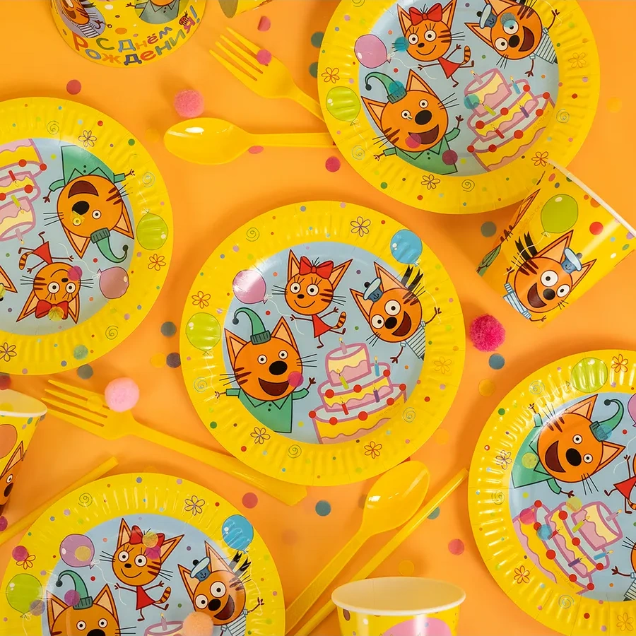 Davajdarit' Üç Kedi Çocuk Partisi İçin Tek Kullanımlık Yemek Seti 150736231 100 adet