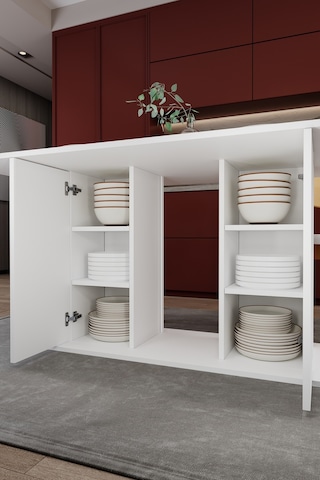 Modern Dolaplı 6 Kişilik Mutfak Yemek Masası %100 Mdf Mutfak Yemek Odası Masası Ym06 Beyaz