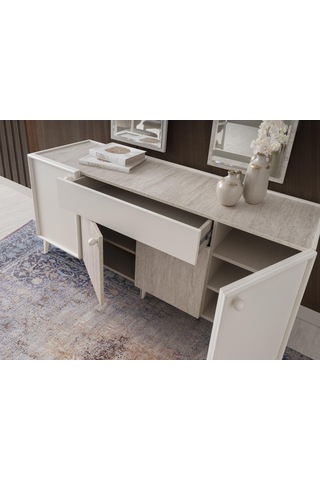 Petra Çekmeceli Dolaplı Aynasız Büfe Konsol 180x48x78cm Krem