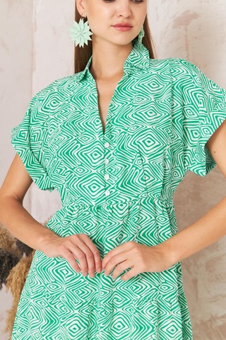 Kadın Gömlek Yaka Kısa Kollu Yeşil Elbise Dm1044 Yeşil