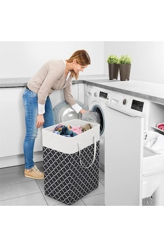 Novahub Gri 75/82l Büyük Katlanır Su Geçirmez Kemer Takviyeli Uzun Saplı Giysi Saklama Kovası Fener Baskılı Kirli Çamaşır Sepeti 82l Gri Gri