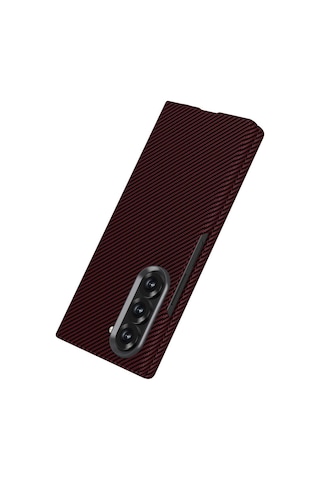 Galaxy Z Fold 6 Kılıf Kamera Korumalı Karbon Fiber Tasarımlı Arka Yüzey Hatreds Kıpta Karbon Kapak