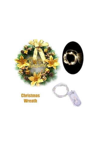 Led Işıklı Noel Çelengi Çelengi Mutlu Noeller Ön Kapı Çelengi Yapay Bitkiler Çiçek Duvar Pencere Asılı Süs