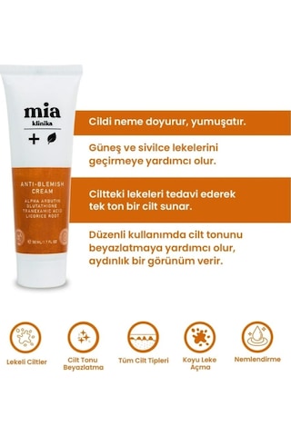 Mia Klinika Cilt Beyazlatıcı Ton Eşitleyici Ve Leke Kremi 50ml