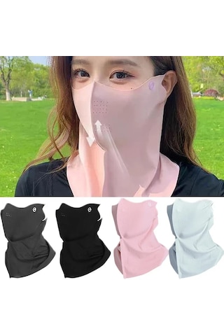 Kadın Yaz Uv Koruma Boyun Eşarbı Buz Ipek Yüz Maskesi Kapak Açık
