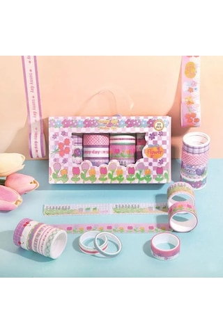 Dikdörtgen Vintage Washi Tape Bant Yapışkanlı Maskeleme Kağıdı Desenli Bant 20'li - Sunny Day 1