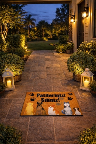 Esnature Köpek Desenli Patilerinizi Silin Yazılı Kapı Önü Paspası 45x70 Cm Çok Renkli