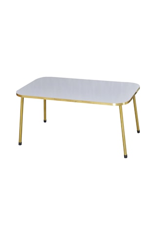 Zigon Sehpa Ve Orta Sehpa Kr Gold Metal Ayak Gold Beyaz Set