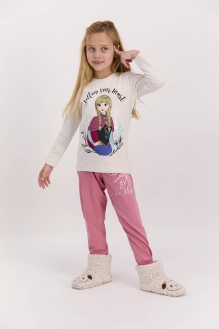 Frozen Lisanslı Follow Your Heart Kremmelanj Kız Çocuk Pijama Takımı Krem Melanj