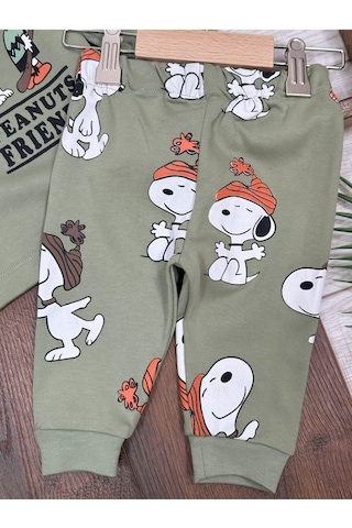 Bisiklet Yaka Peanuts Baskılı Alt Üst 2'li Pijama Takımı 4bb2 Yeşil
