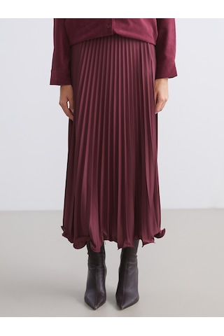 Lcw Modest Bordo Beli Lastikli Şifon Pileli Etek