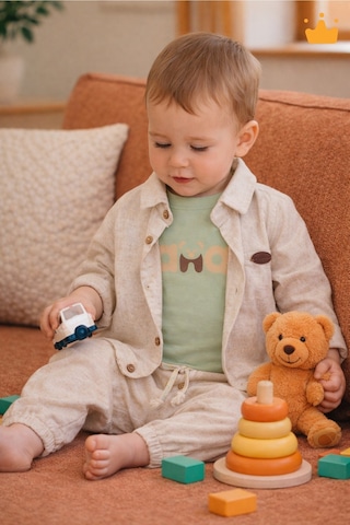 Babyhola Bayramlık Erkek Bebek Üçlü Takım Panda Baskılı Müslin Kumaş Mevsimlik Set 2201 Yeşil
