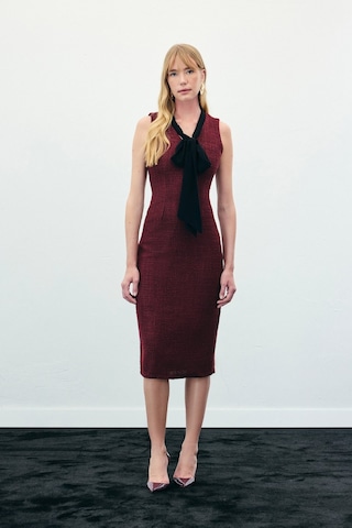 Fularlı Kolsuz Tüvit Elbise - Bordo-136339 Bordo