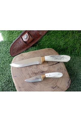 Tctknives El Yapımı Av Kamp Bıçağı Beyaz Deri Kılıflı Beyaz