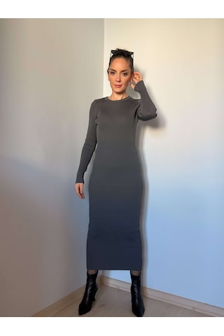 Ali Butik Gri Bisiklet Yaka Fitilli Elbise Gri