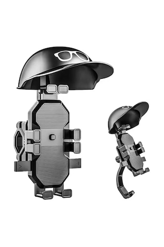 Otomatik Tuşlu Şapkalı Motorsiklet Bisiklet Telefon Tutacağı Ayna Siyah