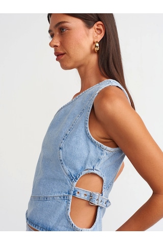 Olla Collection Pencere Detaylı Denim Bluz-mavi Mavi