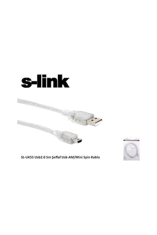 S'link Sl Uk55 Usb2.0 5M Şeffaf Usb AmMini 5Pin Kablo