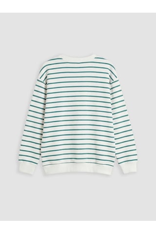 Lc Waikiki Yeşil Bisiklet Yaka Çizgili Erkek Çocuk Sweatshirt YESIL