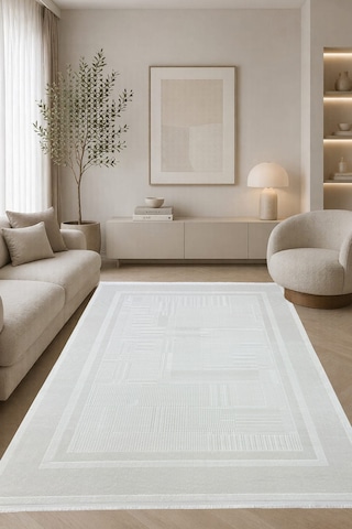 %100 Akrilik Yün Halı 4m2 Ve 6m2 Ebatlarında Modern Yumuşak Dokulu Salon Oturma Odası Mutfak Halısı Antialerjik Bej 80007bej