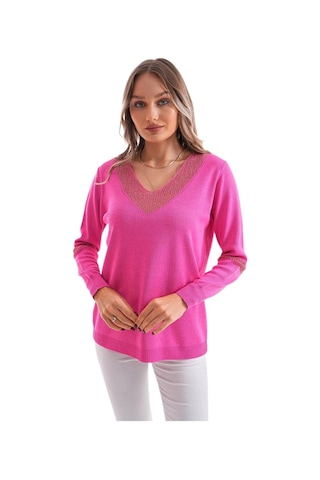 Kadın V Yaka Simli Kol Detaylı Kazak 12787 Bgl-st04108 Fuşya