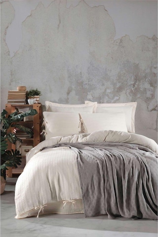 Nevresimli Yatak Örtüsü Müslin Çift Kişilik Dante Gri