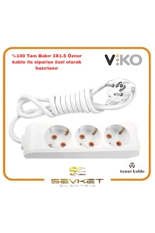 Viko Multi-let Beyaz 3'lü 10 Metre 3x1.5 Kablolu Grup Priz